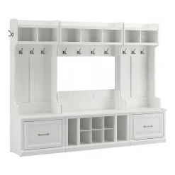 Bush Furniture Storage Cabinets<Woodland Full Entryway Storage Set with Coat Rack and Shoe Bench with Drawers, White Ash (WDL014WAS)