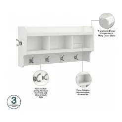 Bush Furniture Storage Cabinets<Woodland Full Entryway Storage Set with Coat Rack and Shoe Bench with Drawers, White Ash (WDL014WAS)