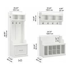 Bush Furniture Storage Cabinets<Woodland Full Entryway Storage Set with Coat Rack and Shoe Bench with Drawers, White Ash (WDL014WAS)
