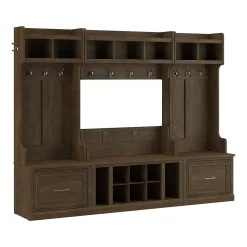 Bush Furniture Storage Cabinets<Woodland Full Entryway Storage Set with Coat Rack and Shoe Bench with Drawers, Ash Brown (WDL014ABR)