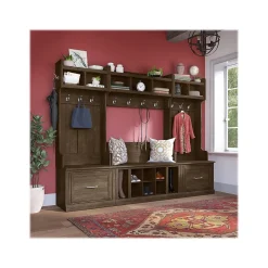 Bush Furniture Storage Cabinets<Woodland Full Entryway Storage Set with Coat Rack and Shoe Bench with Drawers, Ash Brown (WDL014ABR)