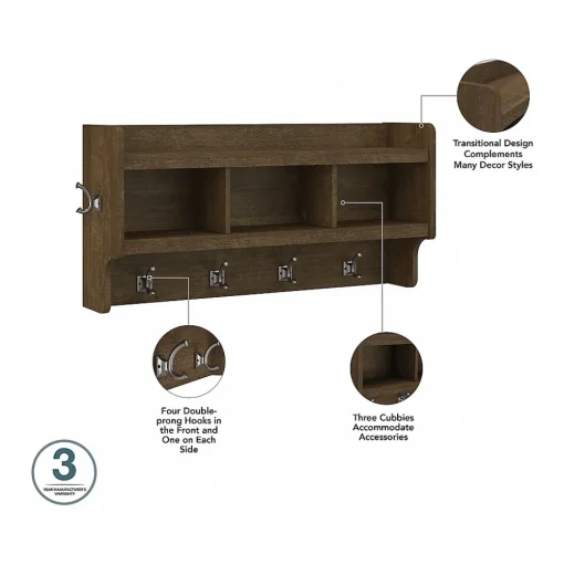 Bush Furniture Storage Cabinets<Woodland Full Entryway Storage Set with Coat Rack and Shoe Bench with Drawers, Ash Brown (WDL014ABR)