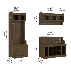 Bush Furniture Storage Cabinets<Woodland Full Entryway Storage Set with Coat Rack and Shoe Bench with Drawers, Ash Brown (WDL014ABR)