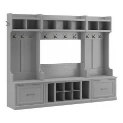 Bush Furniture Storage Cabinets<Woodland Full Entryway Storage Set with Coat Rack and Shoe Bench with Drawers, Cape Cod Gray (WDL014CG)