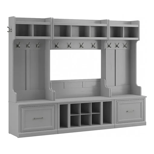 Bush Furniture Storage Cabinets<Woodland Full Entryway Storage Set with Coat Rack and Shoe Bench with Drawers, Cape Cod Gray (WDL014CG)
