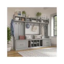Bush Furniture Storage Cabinets<Woodland Full Entryway Storage Set with Coat Rack and Shoe Bench with Drawers, Cape Cod Gray (WDL014CG)