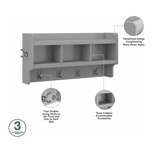 Bush Furniture Storage Cabinets<Woodland Full Entryway Storage Set with Coat Rack and Shoe Bench with Drawers, Cape Cod Gray (WDL014CG)