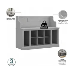 Bush Furniture Storage Cabinets<Woodland Full Entryway Storage Set with Coat Rack and Shoe Bench with Drawers, Cape Cod Gray (WDL014CG)