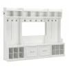 Bush Furniture Storage Cabinets<Woodland Full Entryway Storage Set with Coat Rack and Shoe Bench with Doors, White Ash (WDL013WAS)