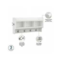 Bush Furniture Storage Cabinets<Woodland Full Entryway Storage Set with Coat Rack and Shoe Bench with Doors, White Ash (WDL013WAS)