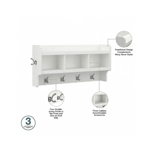 Bush Furniture Storage Cabinets<Woodland Full Entryway Storage Set with Coat Rack and Shoe Bench with Doors, White Ash (WDL013WAS)