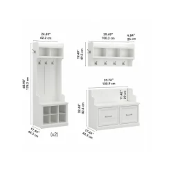 Bush Furniture Storage Cabinets<Woodland Full Entryway Storage Set with Coat Rack and Shoe Bench with Doors, White Ash (WDL013WAS)