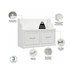 Bush Furniture Storage Cabinets<Woodland Full Entryway Storage Set with Coat Rack and Shoe Bench with Doors, White Ash (WDL013WAS)