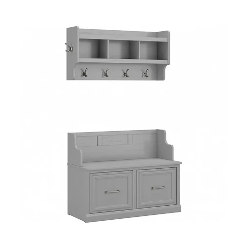 Bush Furniture Storage Cabinets<Woodland 40W Entryway Bench with Doors and Wall Mounted Coat Rack, Cape Cod Gray (WDL009CG)