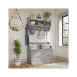 Bush Furniture Storage Cabinets<Woodland 40W Entryway Bench with Doors and Wall Mounted Coat Rack, Cape Cod Gray (WDL009CG)
