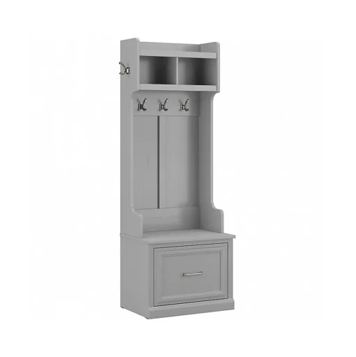 Bush Furniture Storage Cabinets<Woodland 24W Hall Tree and Small Shoe Bench with Drawer, Cape Cod Gray (WDL007CG)
