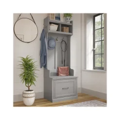 Bush Furniture Storage Cabinets<Woodland 24W Hall Tree and Small Shoe Bench with Drawer, Cape Cod Gray (WDL007CG)