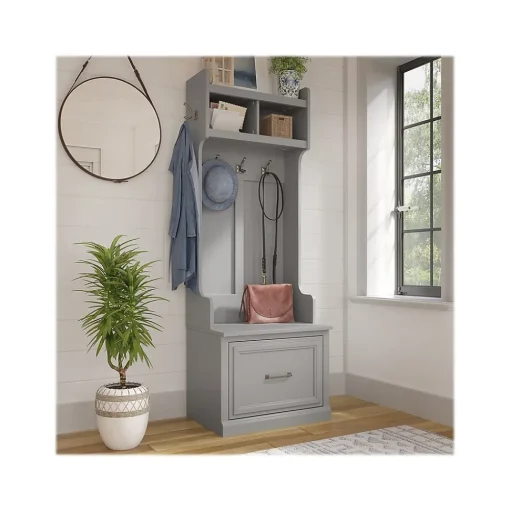 Bush Furniture Storage Cabinets<Woodland 24W Hall Tree and Small Shoe Bench with Drawer, Cape Cod Gray (WDL007CG)