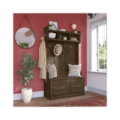 Bush Furniture Storage Cabinets<Woodland 40W Hall Tree and Shoe Storage Bench with Doors, Ash Brown (WDL001ABR)