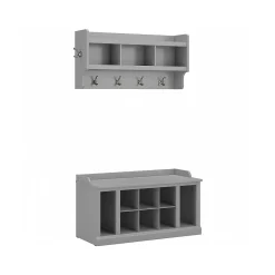 Bush Furniture Storage Cabinets<Woodland 40W Shoe Storage Bench with Shelves and Wall Mounted Coat Rack, Cape Cod Gray (WDL004CG)