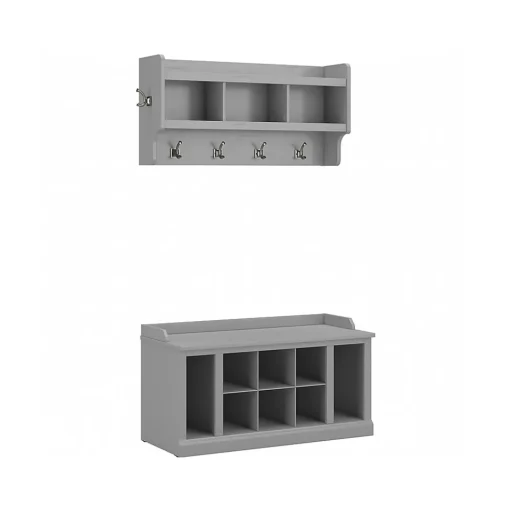 Bush Furniture Storage Cabinets<Woodland 40W Shoe Storage Bench with Shelves and Wall Mounted Coat Rack, Cape Cod Gray (WDL004CG)