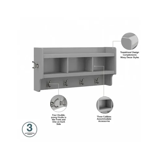 Bush Furniture Storage Cabinets<Woodland 40W Shoe Storage Bench with Shelves and Wall Mounted Coat Rack, Cape Cod Gray (WDL004CG)