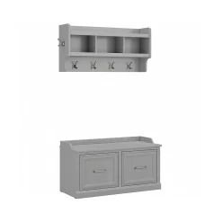 Bush Furniture Storage Cabinets<Woodland 40W Shoe Storage Bench with Doors and Wall Mounted Coat Rack, Cape Cod Gray (WDL003CG)