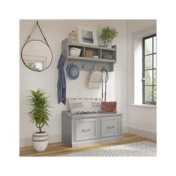 Bush Furniture Storage Cabinets<Woodland 40W Shoe Storage Bench with Doors and Wall Mounted Coat Rack, Cape Cod Gray (WDL003CG)