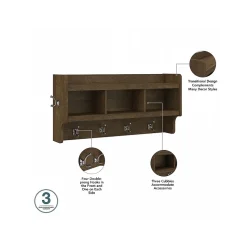 Bush Furniture Storage Cabinets<Woodland 40W Shoe Storage Bench with Doors and Wall Mounted Coat Rack, Ash Brown (WDL003ABR)