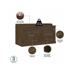 Bush Furniture Storage Cabinets<Woodland 40W Shoe Storage Bench with Doors and Wall Mounted Coat Rack, Ash Brown (WDL003ABR)
