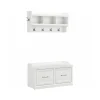 Bush Furniture Storage Cabinets<Woodland 40W Shoe Storage Bench with Doors and Wall Mounted Coat Rack, White Ash (WDL003WAS)