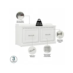Bush Furniture Storage Cabinets<Woodland 40W Shoe Storage Bench with Doors and Wall Mounted Coat Rack, White Ash (WDL003WAS)