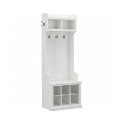 Bush Furniture Storage Cabinets<Woodland 24W Hall Tree and Small Shoe Bench with Shelves, White Ash (WDL008WAS)