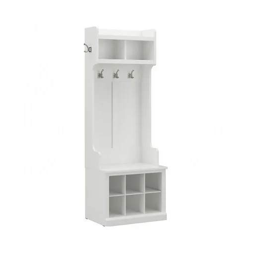 Bush Furniture Storage Cabinets<Woodland 24W Hall Tree and Small Shoe Bench with Shelves, White Ash (WDL008WAS)