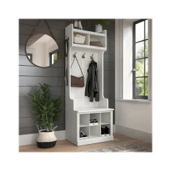 Bush Furniture Storage Cabinets<Woodland 24W Hall Tree and Small Shoe Bench with Shelves, White Ash (WDL008WAS)