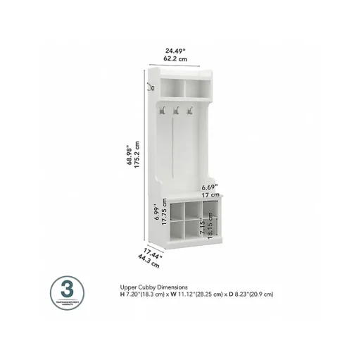 Bush Furniture Storage Cabinets<Woodland 24W Hall Tree and Small Shoe Bench with Shelves, White Ash (WDL008WAS)