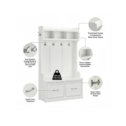 Bush Furniture Storage Cabinets<Woodland 40W Hall Tree and Shoe Storage Bench with Doors, White Ash (WDL001WAS)