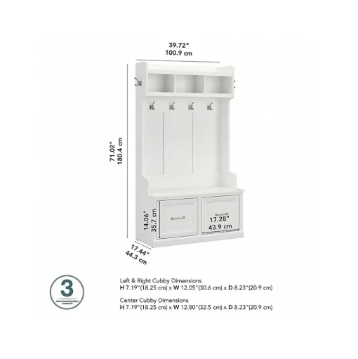 Bush Furniture Storage Cabinets<Woodland 40W Hall Tree and Shoe Storage Bench with Doors, White Ash (WDL001WAS)