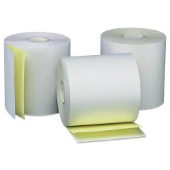 Universal Pos Paper<Carbonless Paper Rolls, White/canary, 3" x 90 Ft, 50/Ct