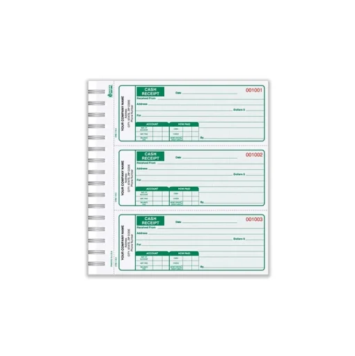 Ennis Accounting & Record Journals<Cash Receipt Books, 3-to-a-page, Duplicate, 225 Sets/Book, Green