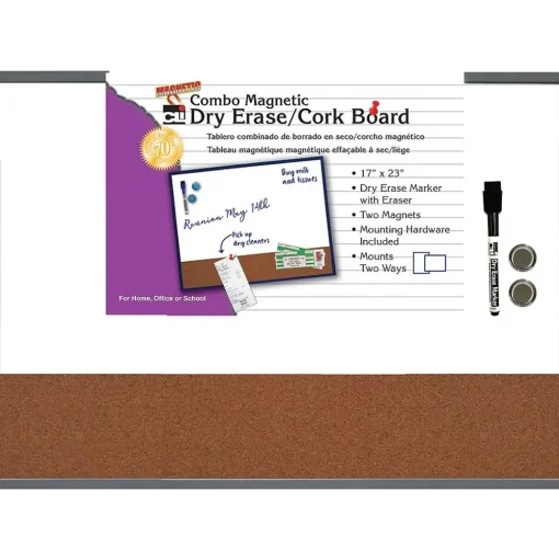 CLI Dry Erase<Charles Leonard Magnetic Dry Erase Whiteboard/Cork board ,Tin Frame, 17" x 23" (CHL35415)