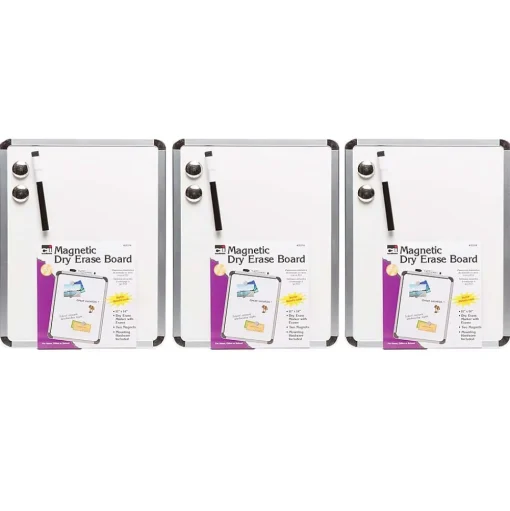 CLI Dry Erase<Charles Leonard Magnetic Plastic Dry-Erase Whiteboard, Aluminum Framed, 11" x 14", Pack of 3 (CHL35314-3)
