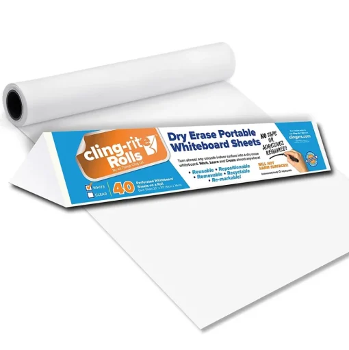 All Things Cling Dry Erase<Cling-rite Removable Dry Erase Sheets Roll, 100' Roll, White (CGS1003CLINGRITE)
