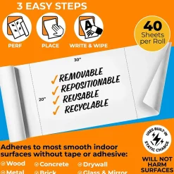 All Things Cling Dry Erase<Cling-rite Removable Dry Erase Sheets Roll, 100' Roll, White (CGS1003CLINGRITE)