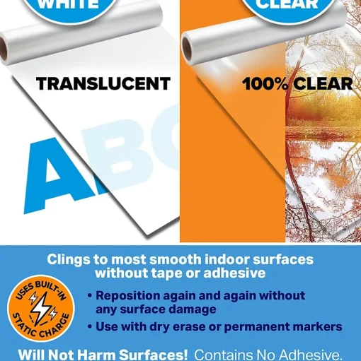 All Things Cling Dry Erase<Cling-rite Removable Dry Erase Sheets Roll, 100' Roll, White (CGS1003CLINGRITE)