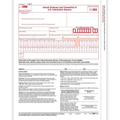 ComplyRight Tax Forms<2024 1096 Tax Form, 1-Part, Transmittal, 25/Pack (510025)
