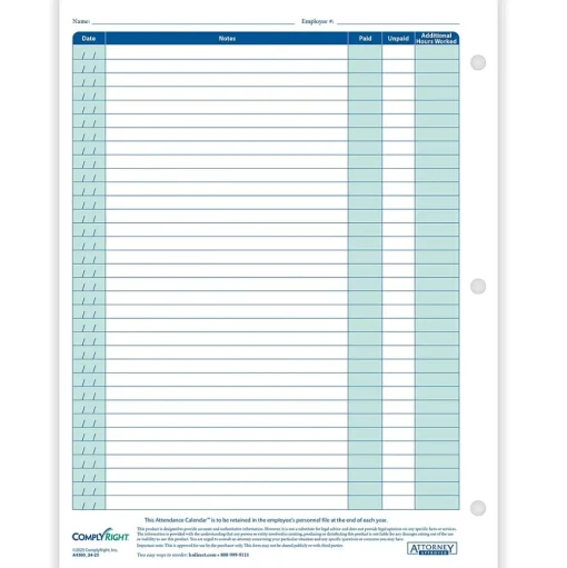 ComplyRight Hr Forms<2024-2025 Academic Attendance Calendar, 50/Pack (A43005015)
