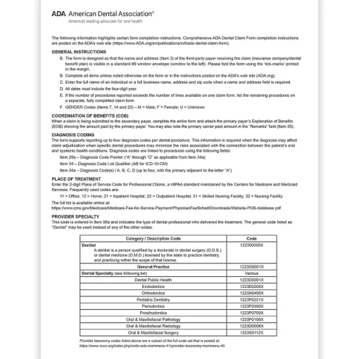 ComplyRight Medical Forms<2024 ADA Dental Claim Forms, 2,500 Forms/Pack (20241)