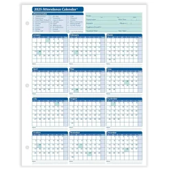 ComplyRight Hr Forms<2025 Attendance Calendar Card, 25 Forms/Pack (A4000W25)