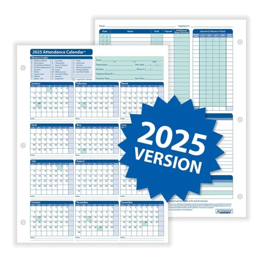 ComplyRight Hr Forms<2025 Attendance Calendar Set, 100 Forms/Pack (A1411W16PK100)